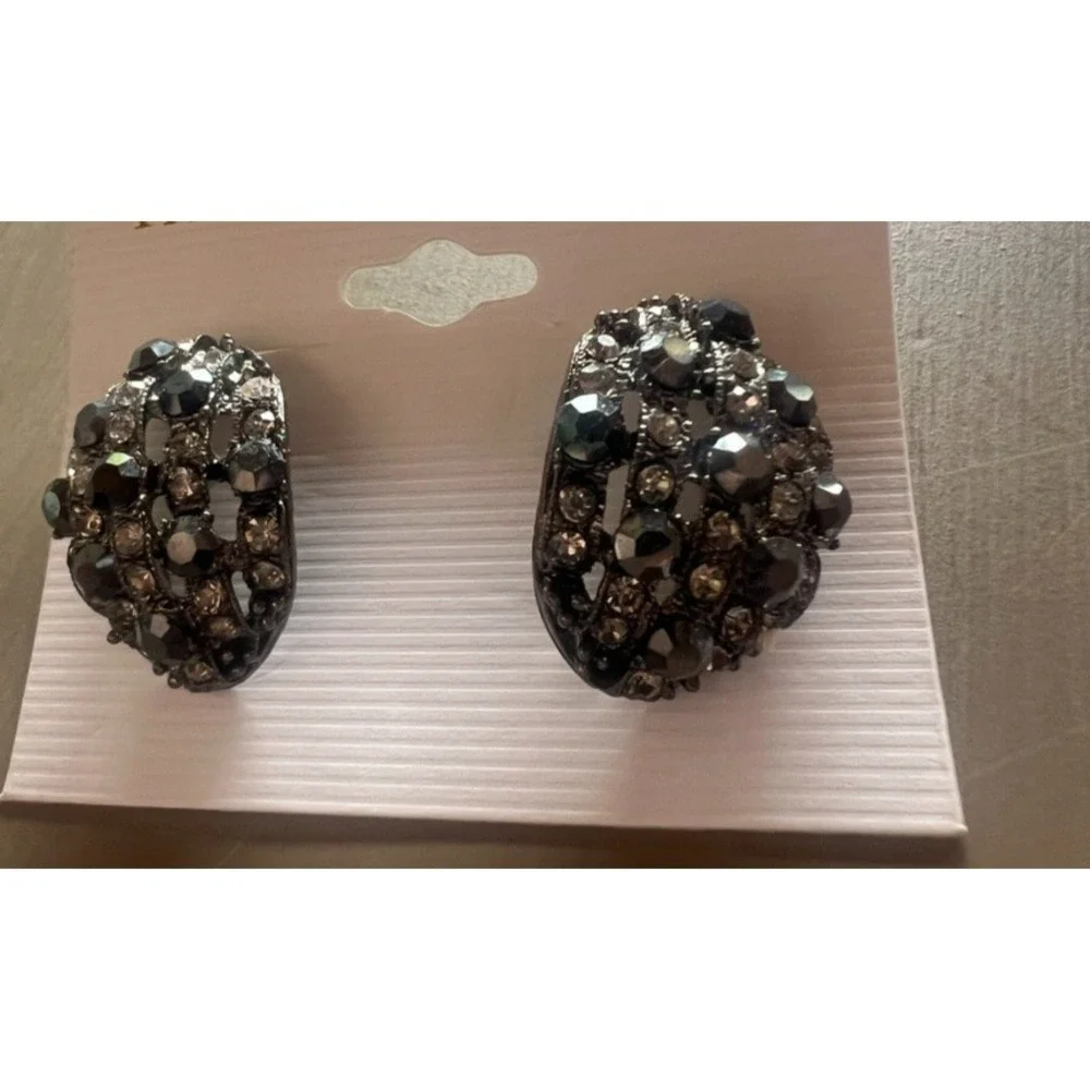 Black Crystal Rhinestone Stud Earrings Dark Glam Smoky Sparkle Gothic Edgy Moody